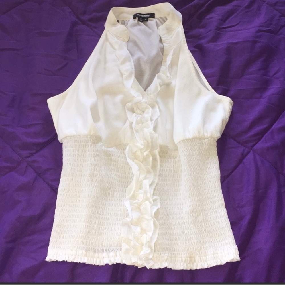 Sheer White Tank with Center Ruffle